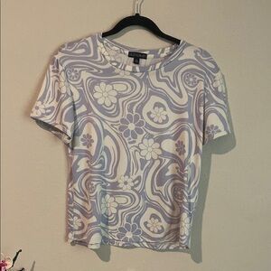 Women's Floral Patterned Top - Purple and White